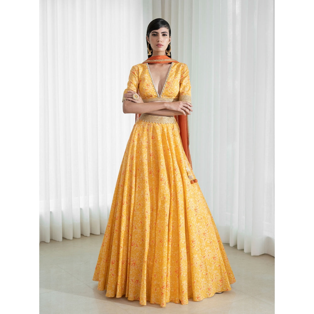 Mandira Wirk Yellow Lehnga (Set of 3)