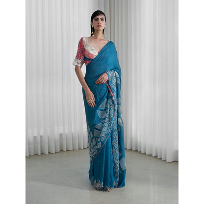 Mandira Wirk Blue Saree with Blouse Set