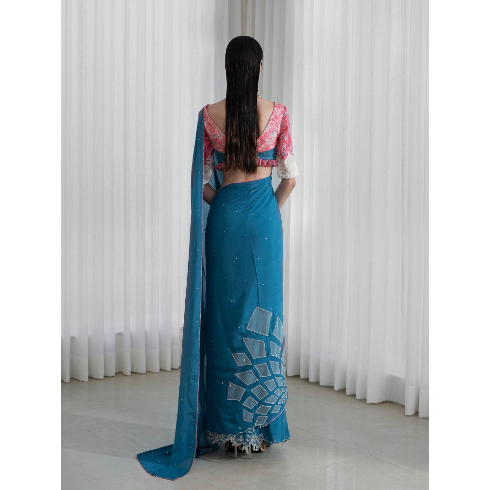 Mandira Wirk Blue Saree with Blouse Set
