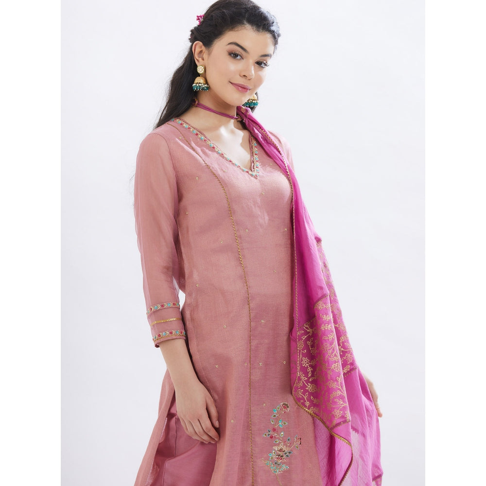 MANDIRA WIRK Old Rose Kurta With Pant And Dupatta (Set Of 3)