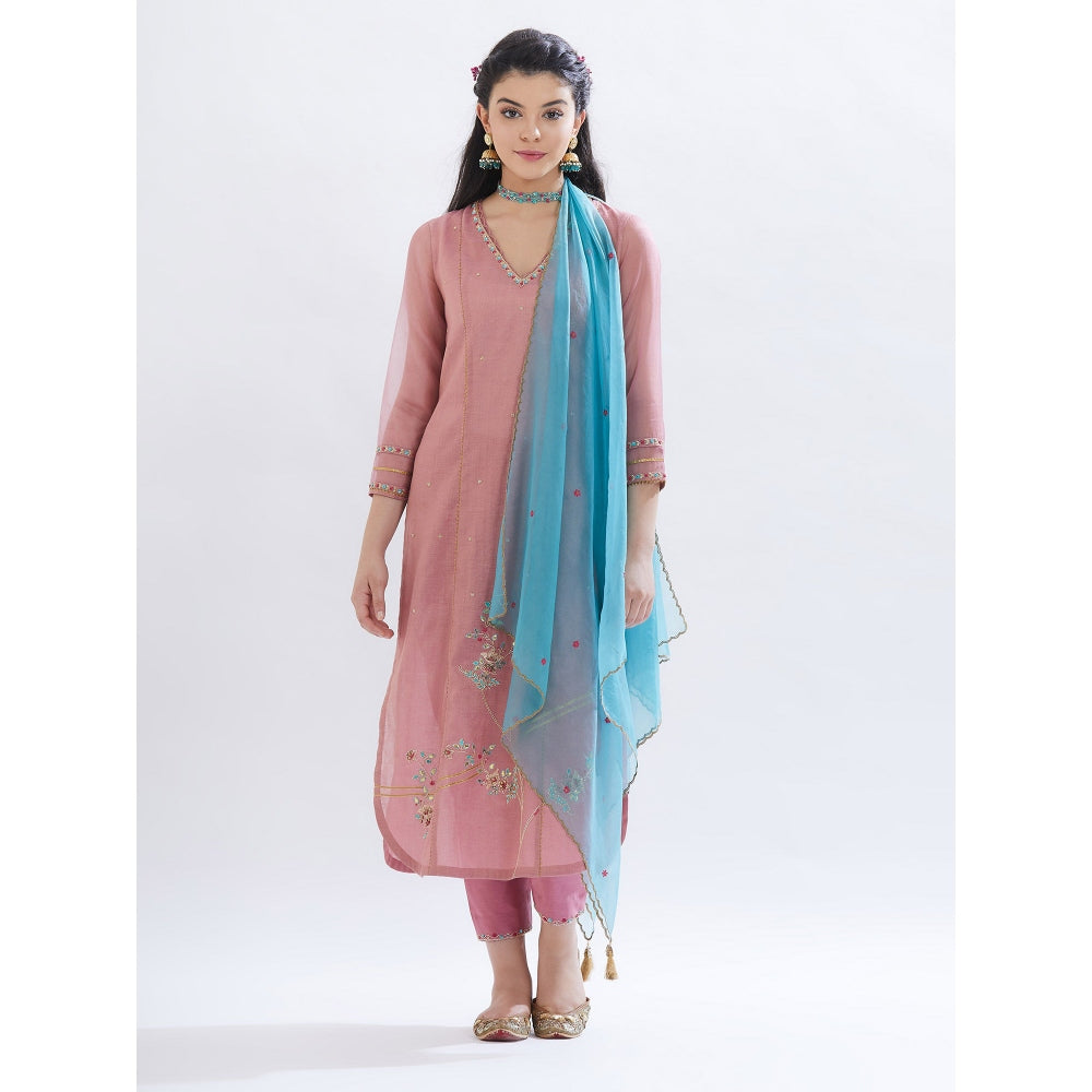 MANDIRA WIRK Old Rose Kurta With Pant And Dupatta (Set Of 3)