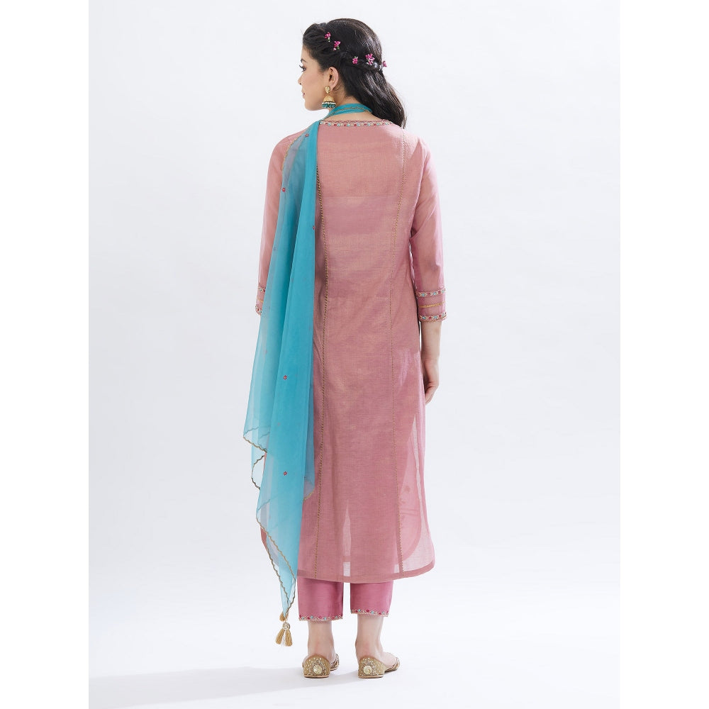 MANDIRA WIRK Old Rose Kurta With Pant And Dupatta (Set Of 3)