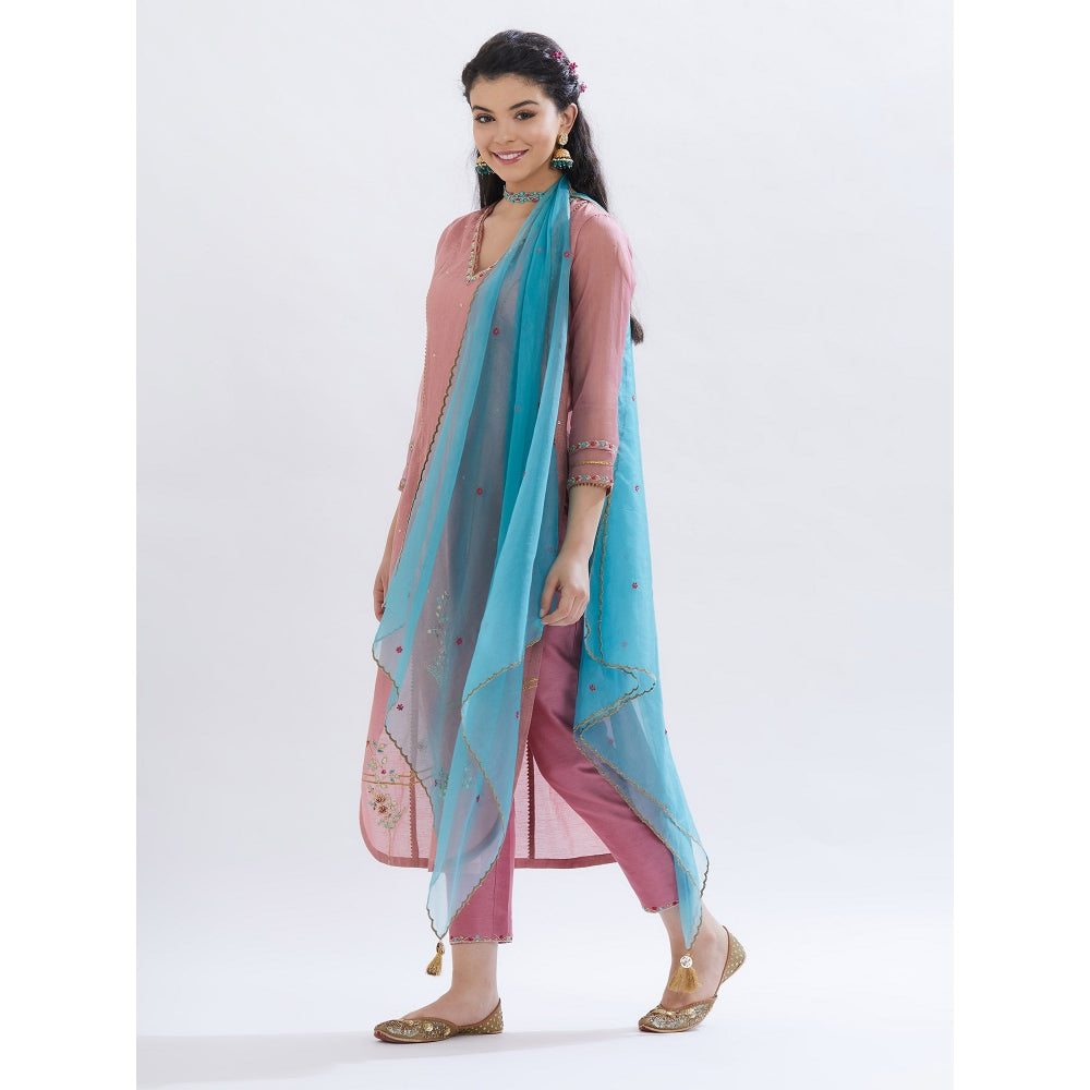 MANDIRA WIRK Old Rose Kurta With Pant And Dupatta (Set Of 3)