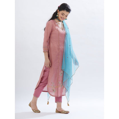 MANDIRA WIRK Old Rose Kurta With Pant And Dupatta (Set Of 3)
