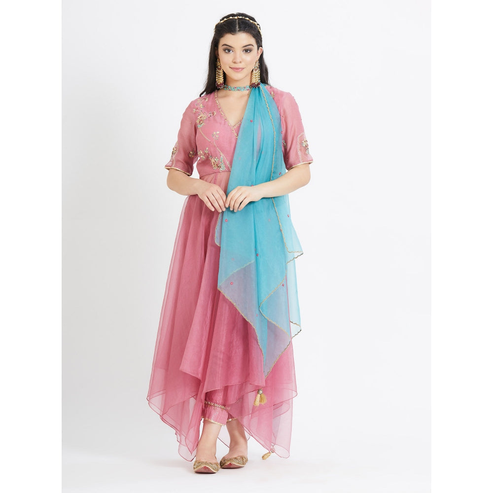 MANDIRA WIRK Old Rose Tunic With Pant And Dupatta (Set Of 3)