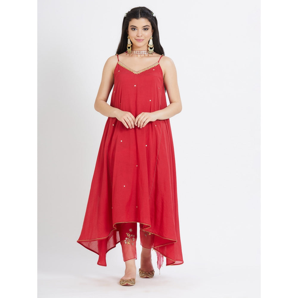 MANDIRA WIRK Red Tunic With Pant And Dupatta (Set Of 3)