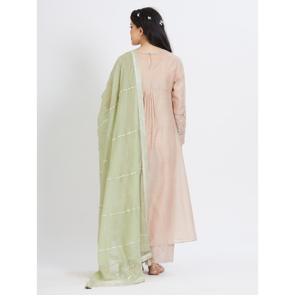 MANDIRA WIRK Nude Pleated Tunic With Palazzo With Dupatta (Set Of 3)