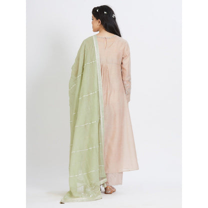 MANDIRA WIRK Nude Pleated Tunic With Palazzo With Dupatta (Set Of 3)
