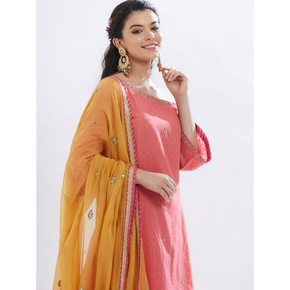 MANDIRA WIRK Coral Embroidered Kurta Set Of 2