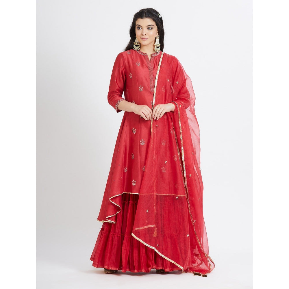 MANDIRA WIRK Red Kurta Sharara (Set Of 3)
