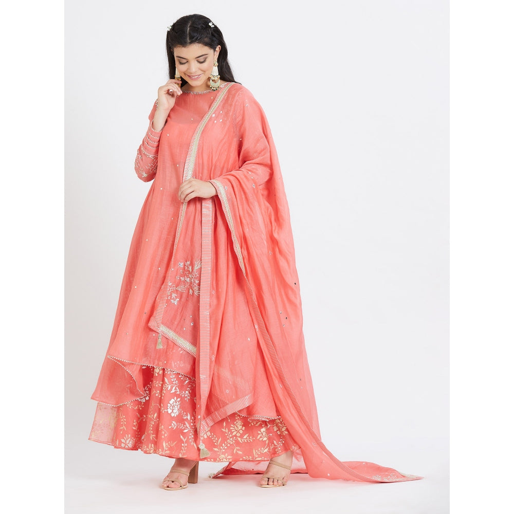 MANDIRA WIRK Coral Embroidered Kurta (Set Of 3)