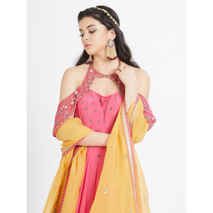 MANDIRA WIRK Fuchsia Embroidered Anarkali (Set Of 3)