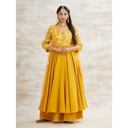 MANDIRA WIRK Mustard Embellished Festive Kurta with Sharara and Dupatta (Set of 3)