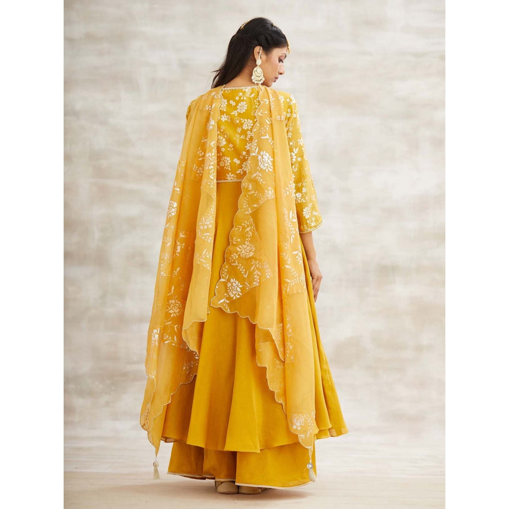 MANDIRA WIRK Mustard Embellished Festive Kurta with Sharara and Dupatta (Set of 3)