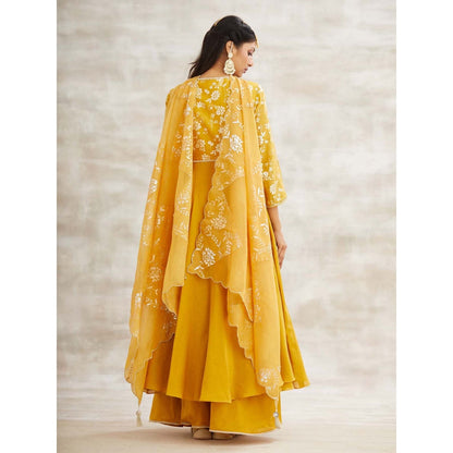 MANDIRA WIRK Mustard Embellished Festive Kurta with Sharara and Dupatta (Set of 3)