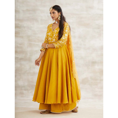 MANDIRA WIRK Mustard Embellished Festive Kurta with Sharara and Dupatta (Set of 3)