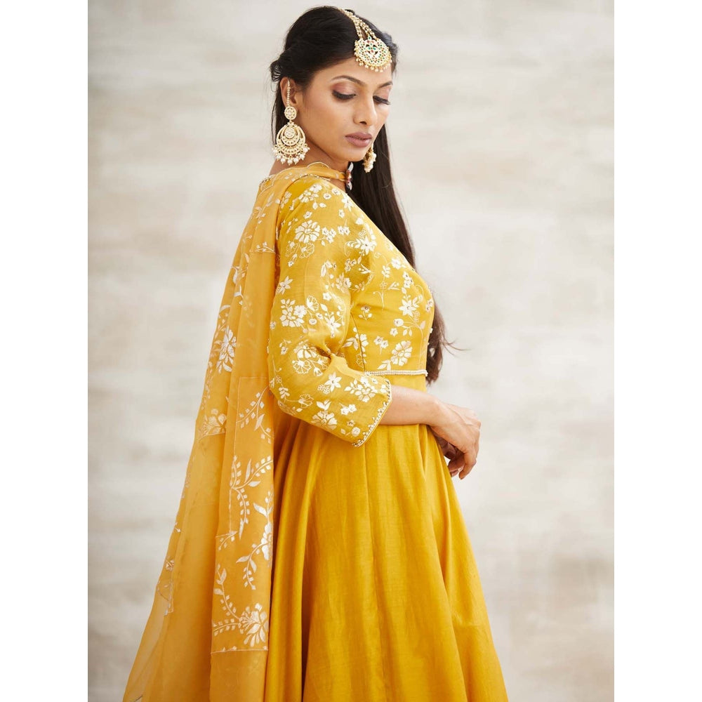MANDIRA WIRK Mustard Embellished Festive Kurta with Sharara and Dupatta (Set of 3)