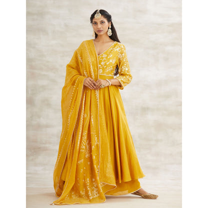 MANDIRA WIRK Mustard Embellished Kurta with Sharara and Dupatta (Set of 3)