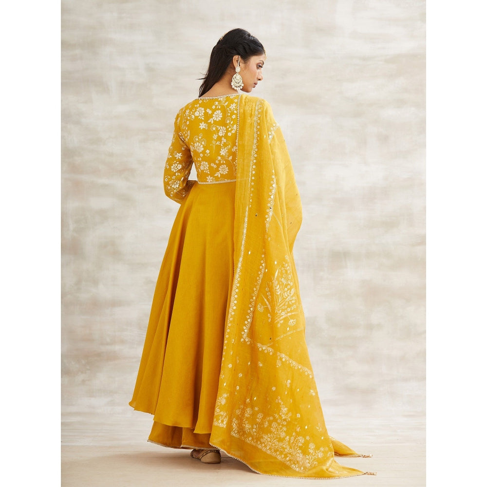 MANDIRA WIRK Mustard Embellished Kurta with Sharara and Dupatta (Set of 3)