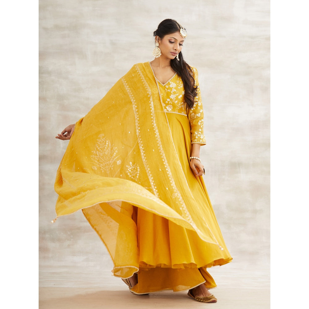 MANDIRA WIRK Mustard Embellished Kurta with Sharara and Dupatta (Set of 3)