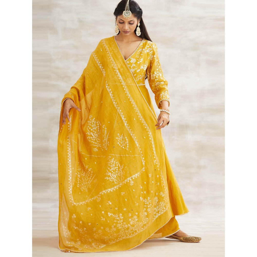 MANDIRA WIRK Mustard Embellished Kurta with Sharara and Dupatta (Set of 3)