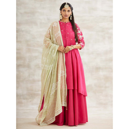 MANDIRA WIRK Pink Embellished Festive Kurta with Sharara and Dupatta (Set of 3)