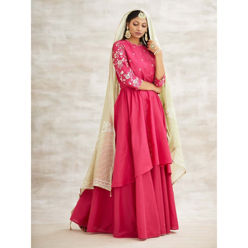 MANDIRA WIRK Pink Embellished Festive Kurta with Sharara and Dupatta (Set of 3)