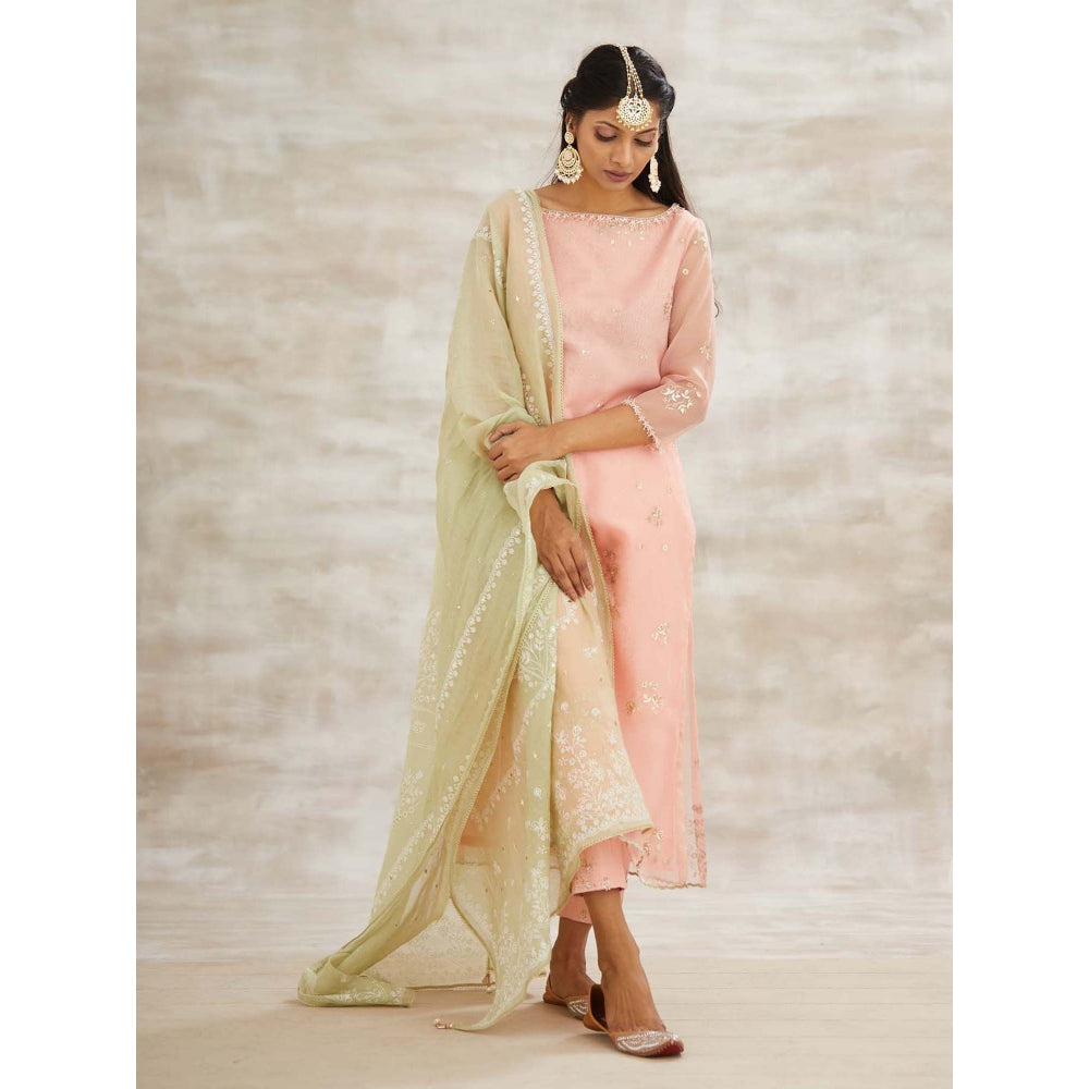MANDIRA WIRK Peach Embellished Kurta with Pant and Dupatta (Set of 3)