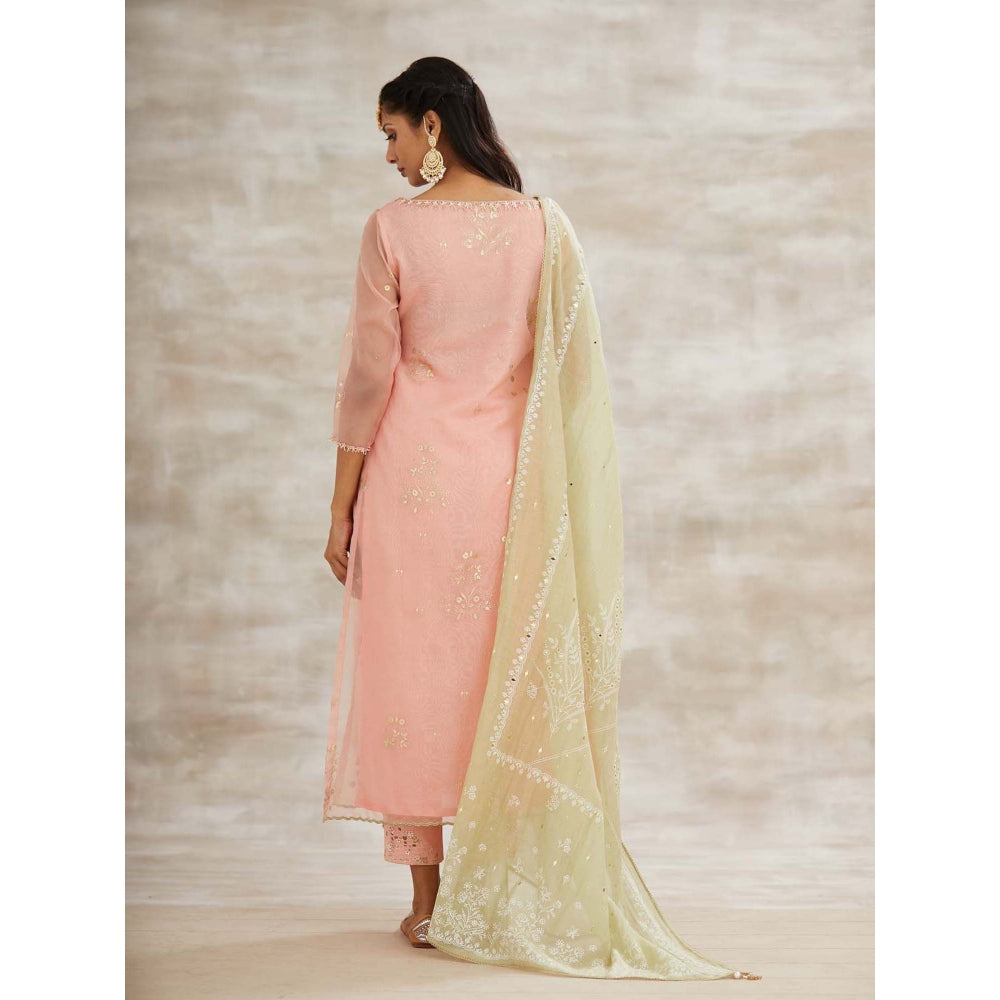 MANDIRA WIRK Peach Embellished Kurta with Pant and Dupatta (Set of 3)