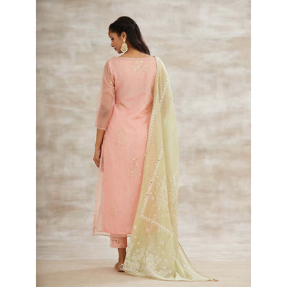 MANDIRA WIRK Peach Embellished Kurta with Pant and Dupatta (Set of 3)