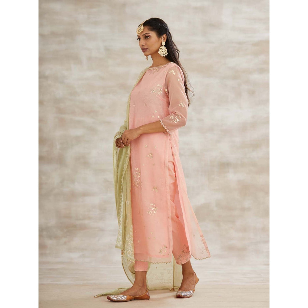 MANDIRA WIRK Peach Embellished Kurta with Pant and Dupatta (Set of 3)