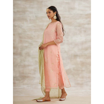 MANDIRA WIRK Peach Embellished Kurta with Pant and Dupatta (Set of 3)