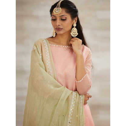 MANDIRA WIRK Peach Embellished Kurta with Pant and Dupatta (Set of 3)