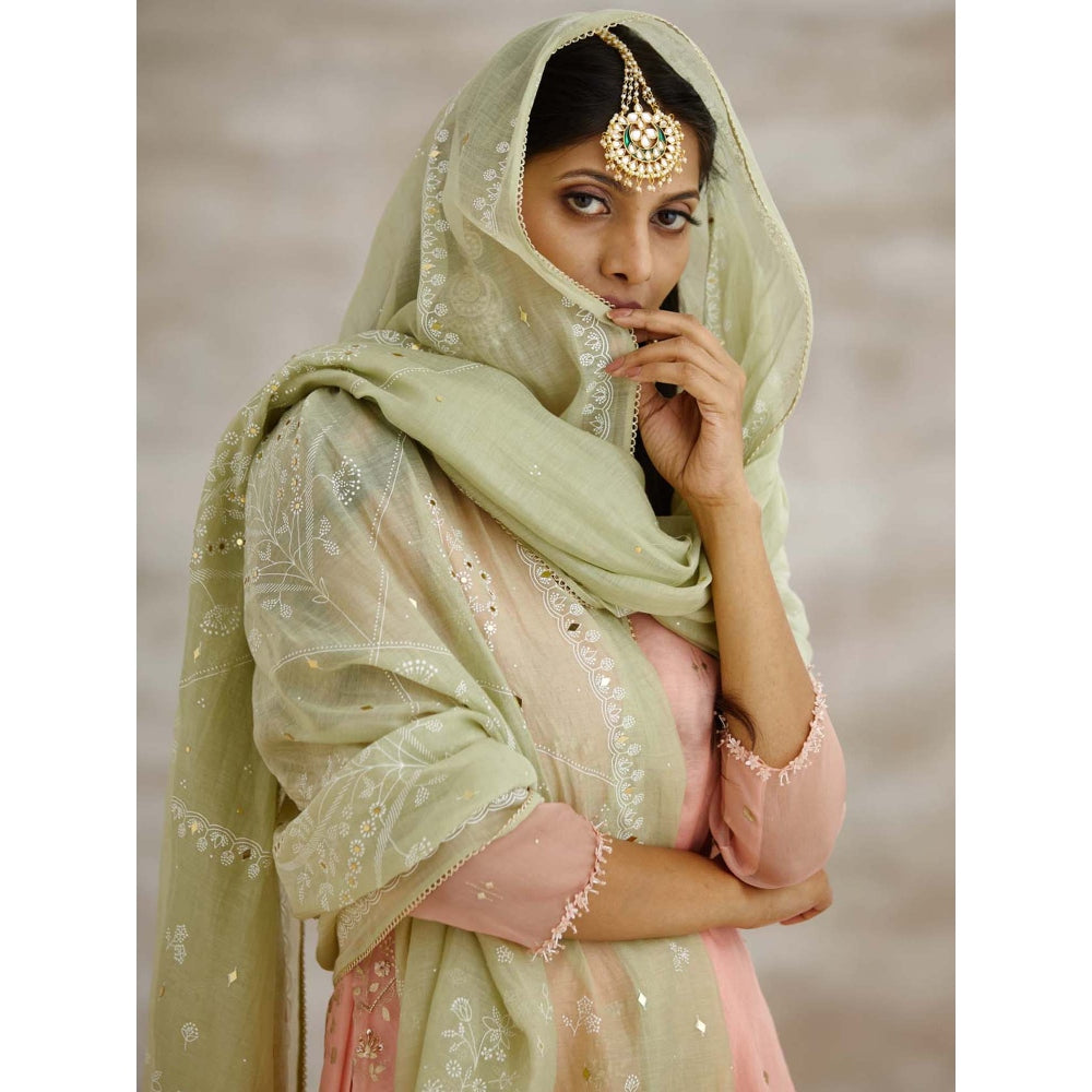 MANDIRA WIRK Peach Embellished Kurta with Pant and Dupatta (Set of 3)