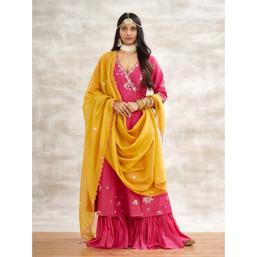 MANDIRA WIRK Pink Embellished Kurta with Sharara and Dupatta (Set of 3)