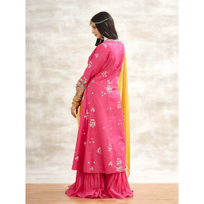 MANDIRA WIRK Pink Embellished Kurta with Sharara and Dupatta (Set of 3)
