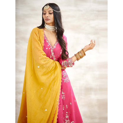 MANDIRA WIRK Pink Embellished Kurta with Sharara and Dupatta (Set of 3)