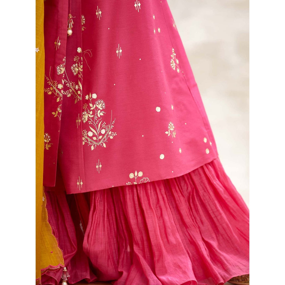 MANDIRA WIRK Pink Embellished Kurta with Sharara and Dupatta (Set of 3)