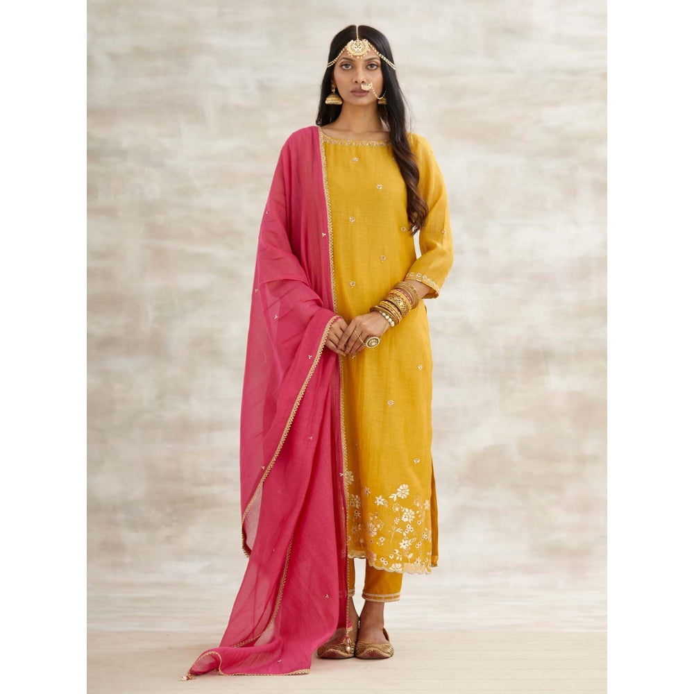 MANDIRA WIRK Mustard Embellished Kurta with Pant and Dupatta (Set of 3)