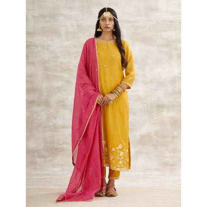 MANDIRA WIRK Mustard Embellished Kurta with Pant and Dupatta (Set of 3)