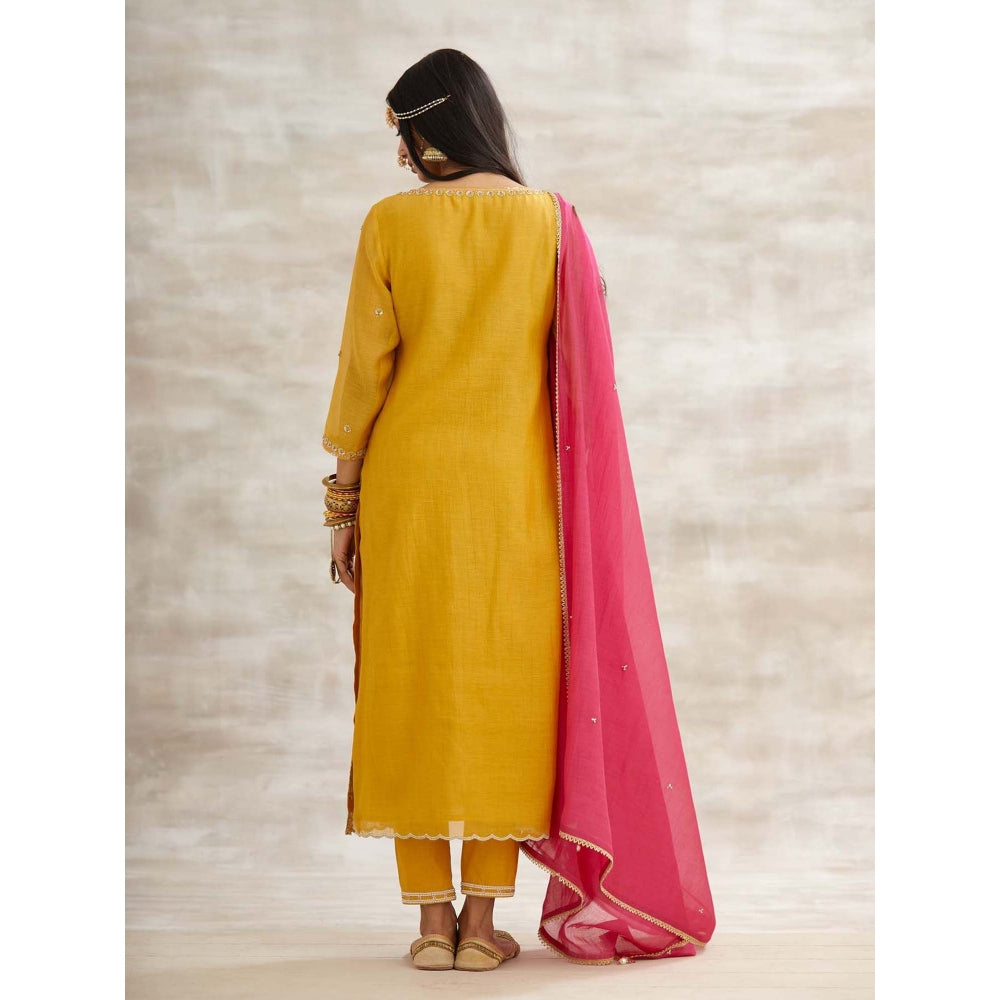 MANDIRA WIRK Mustard Embellished Kurta with Pant and Dupatta (Set of 3)