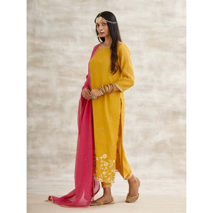 MANDIRA WIRK Mustard Embellished Kurta with Pant and Dupatta (Set of 3)