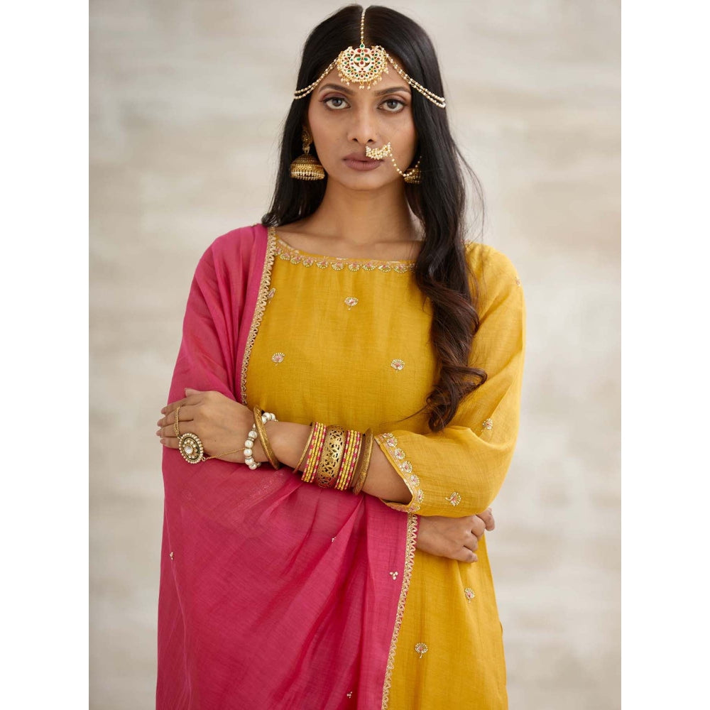 MANDIRA WIRK Mustard Embellished Kurta with Pant and Dupatta (Set of 3)