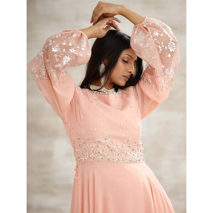 MANDIRA WIRK Peach Embellished Tunic with Pant (Set of 2)