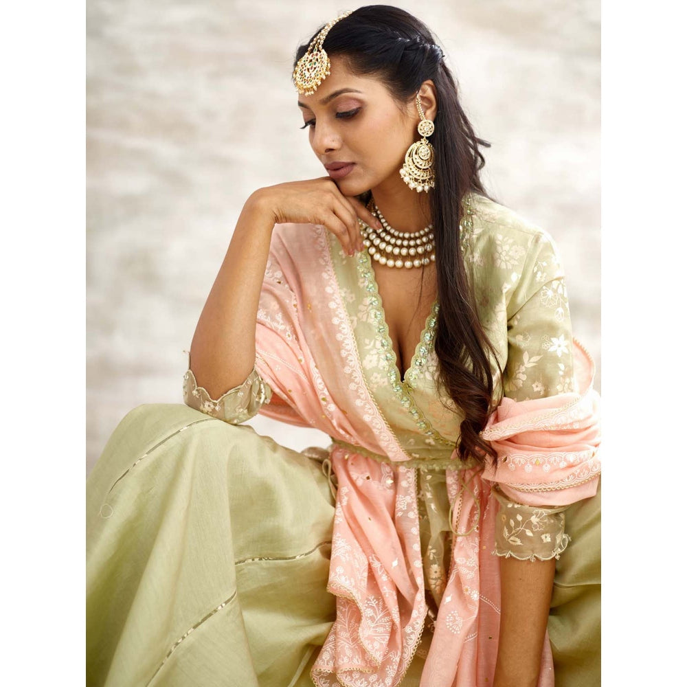 MANDIRA WIRK Green Embellished Top with Sharara (Set of 2)