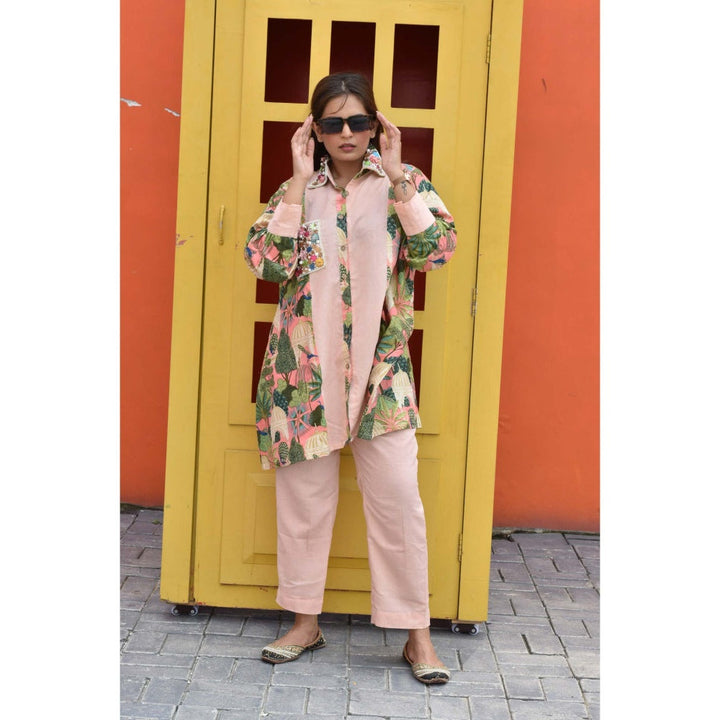Mani Dua Khanna Cord Sets With Tropical Print Shirt, Plain Pants (Set Of 3)