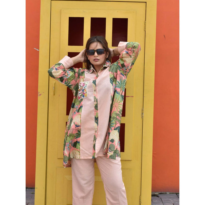 Mani Dua Khanna Cord Sets With Tropical Print Shirt, Plain Pants (Set Of 3)