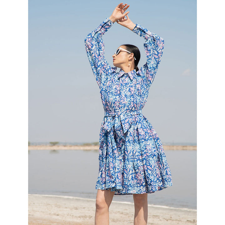 MARCHE Blue Lagoon Hand Block Printed Short Dress (Set of 2)