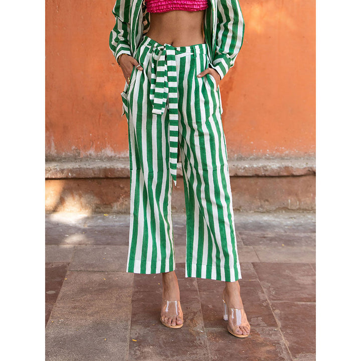 MARCHE Envy In Green Stripes Cotton Co-Ord (Set of 2)