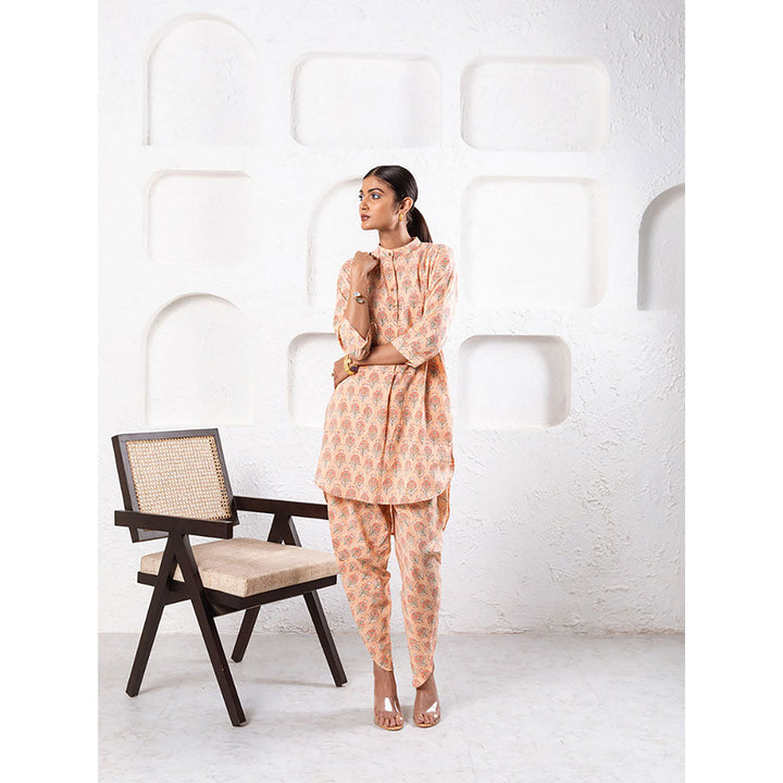 MARCHE Peach Pansy Dhoti Co-Ord (Set of 2)